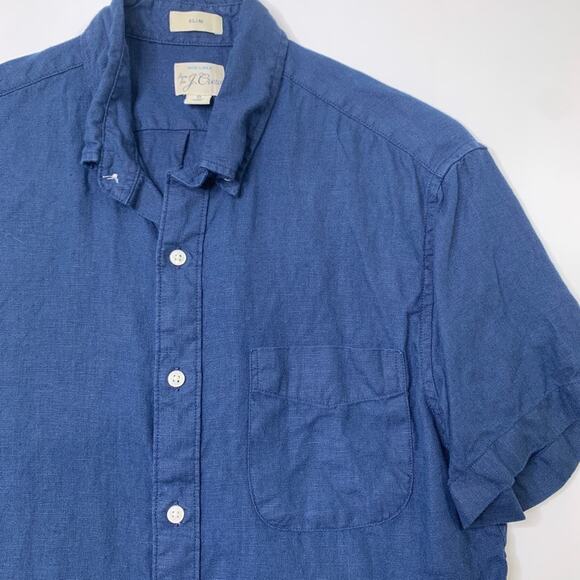 J Crew Shirt Mens S Small Navy Irish Linen Slim Short Sleeve Baird McNutt - Picture 3 of 10